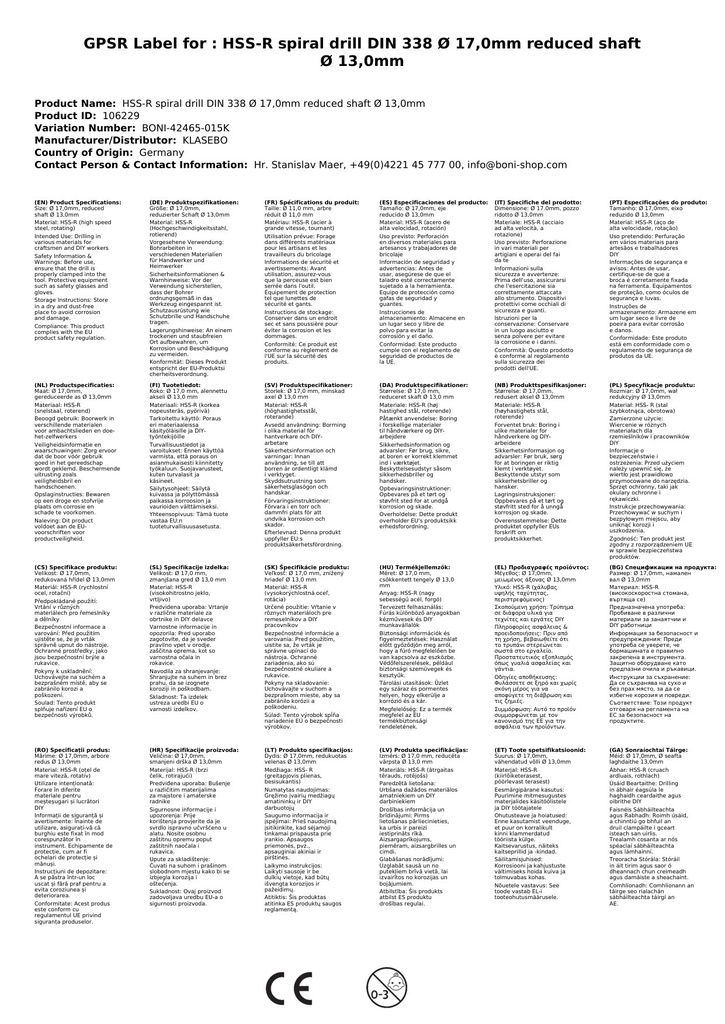 Broca Espiral HSS-R DIN 338 Ø 17,0mm haste reduzida Ø 13,0mm-2