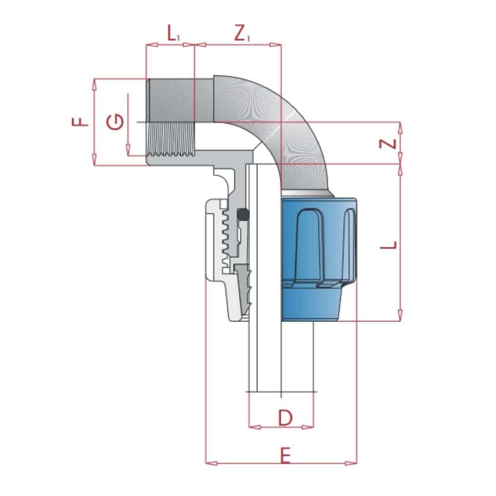 Conexão de Tubo PP PE 90° Cotovelo 20 x 1/2" IG-0