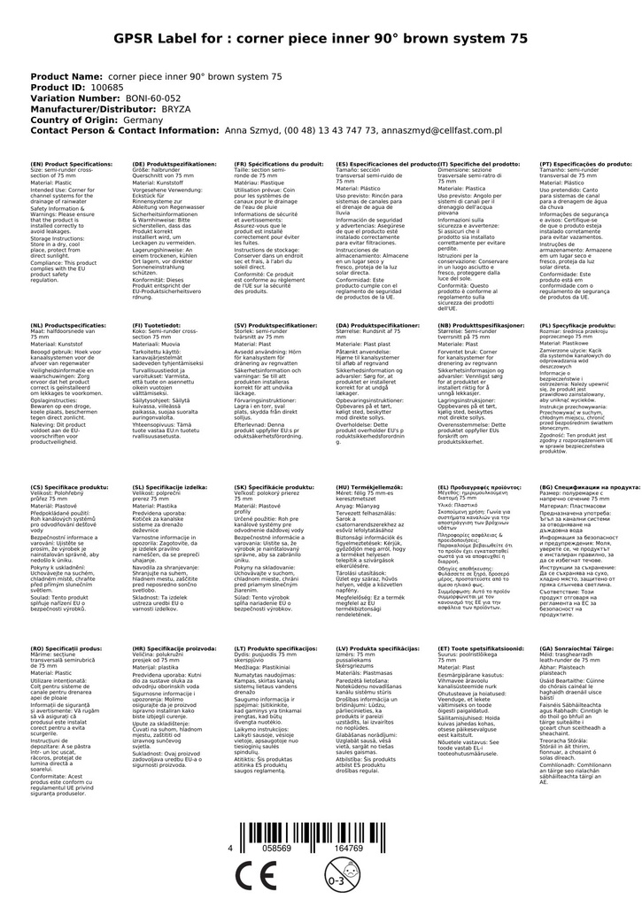 Peça de Canto Interno 90° marrom Sistema 75-1