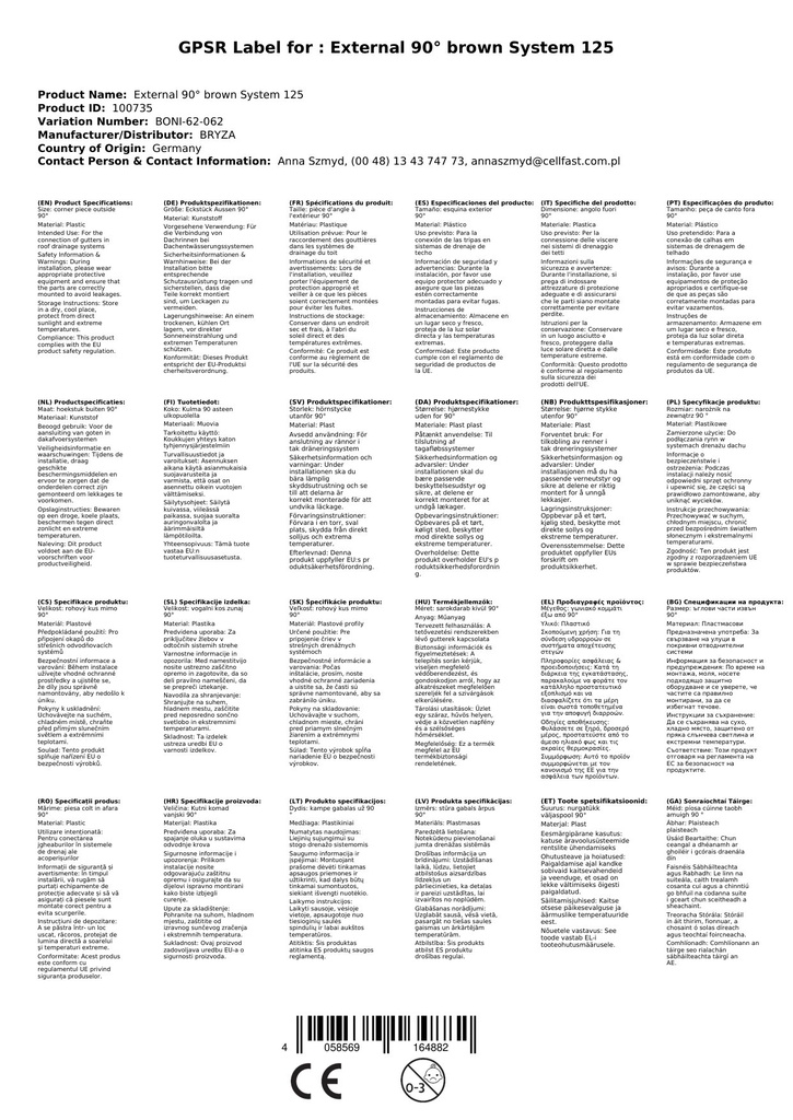 Peça de Canto Externo 90° marrom Sistema 125-1