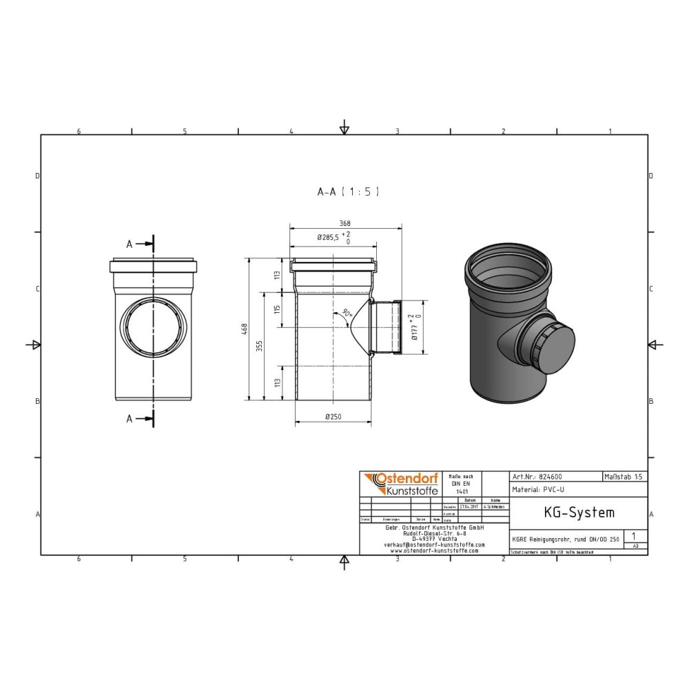 KGRE Tubo de Limpeza DN/OD 250 com Tampa Redonda-1