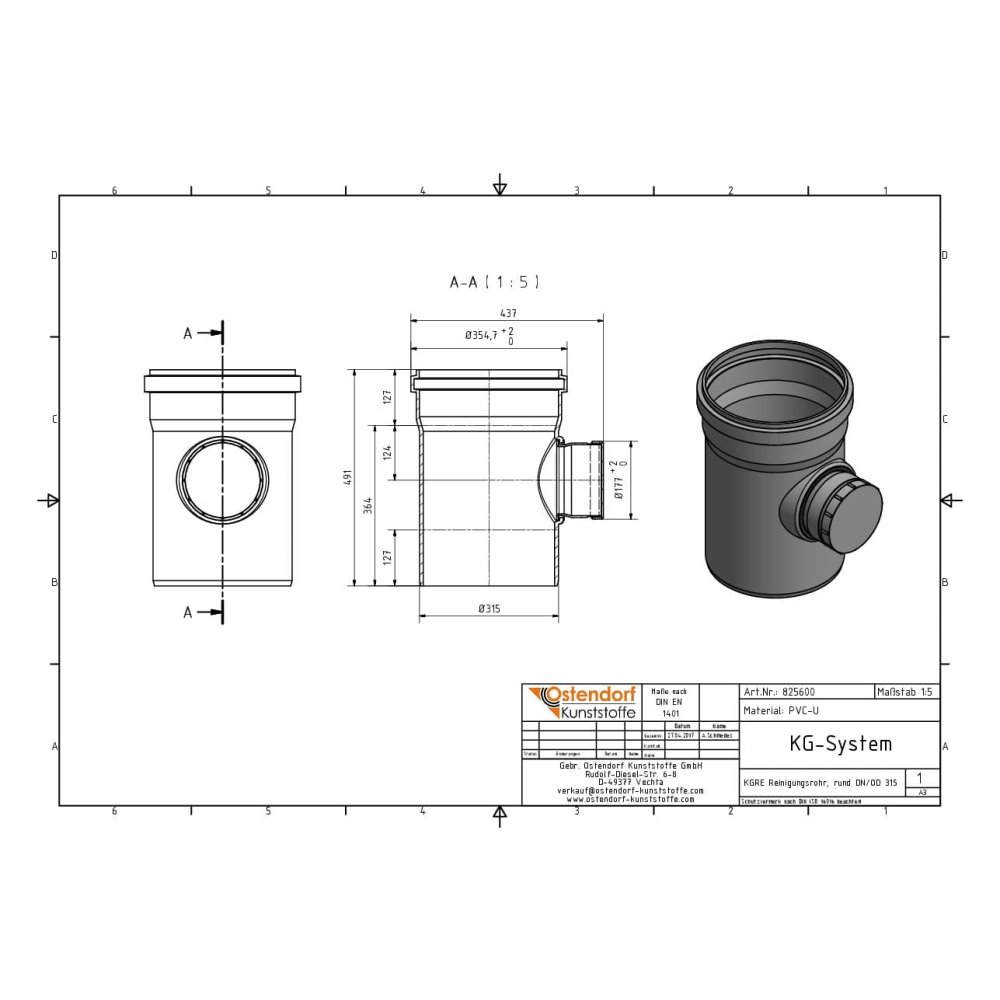 KGRE Tubo de Limpeza DN/OD 315 com tampa redonda-1