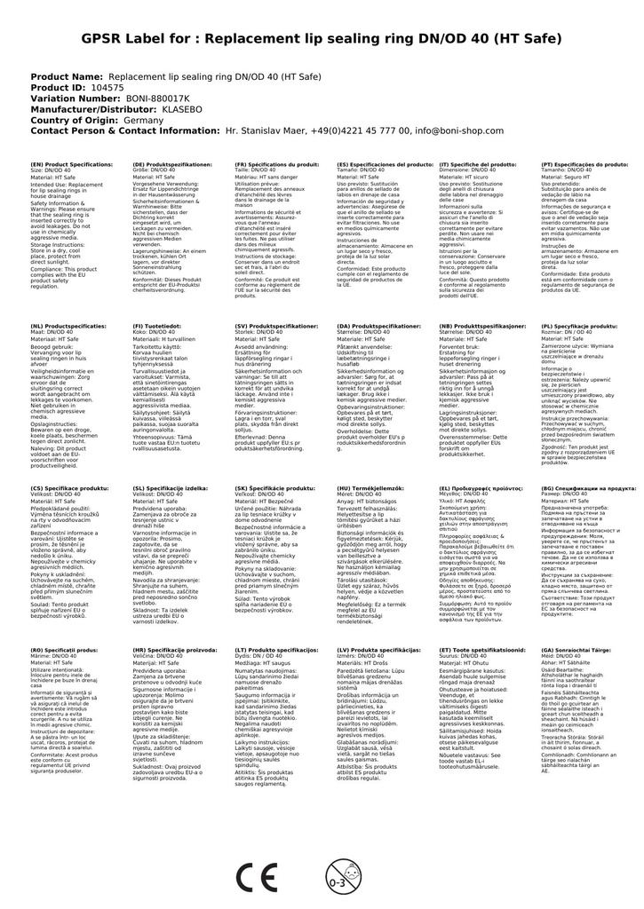 Anel de vedação de reposição DN/OD 40 (HT Safe)-2