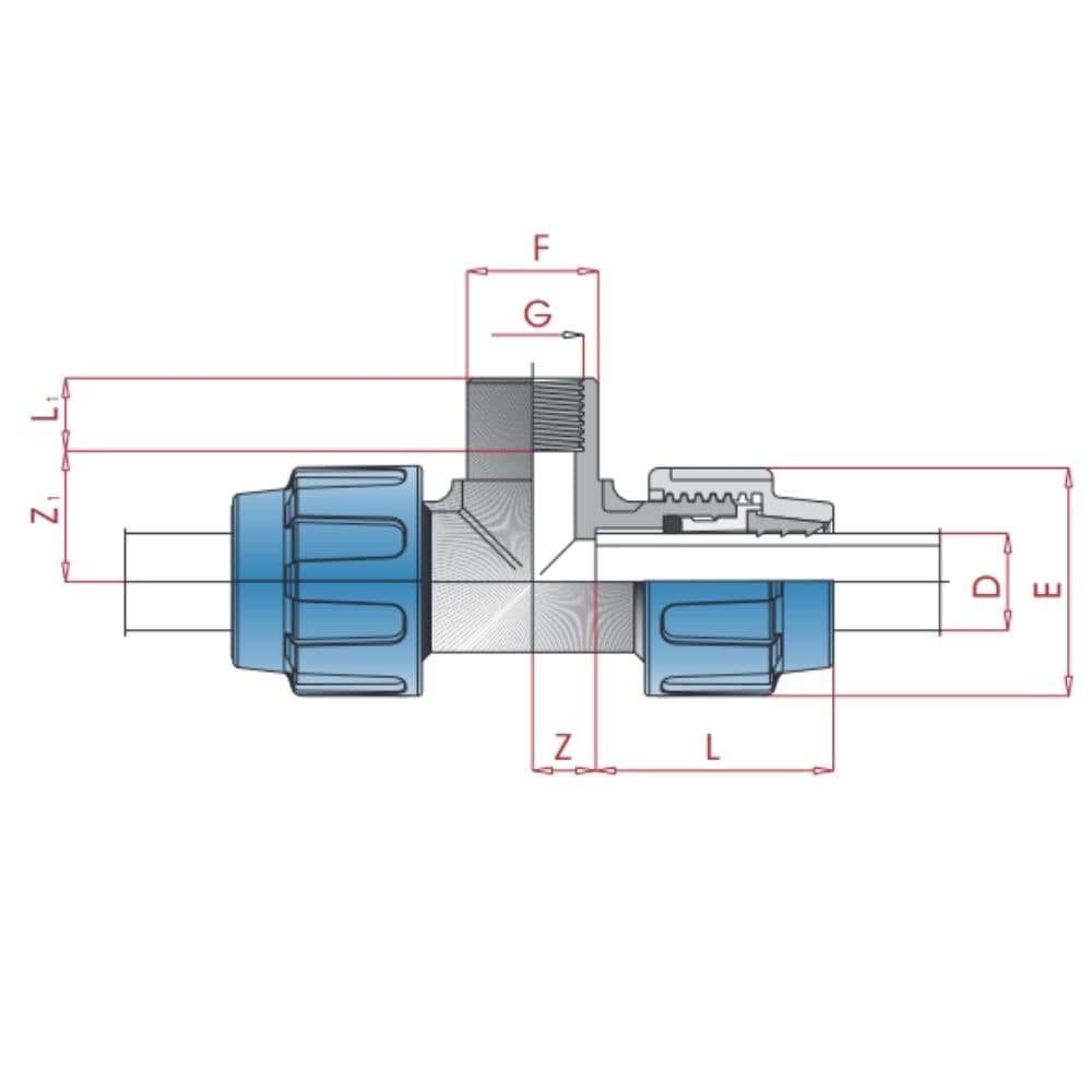 PP PE Conexão de Tubo T-Peça 20 x 3/4" IG x 20-0