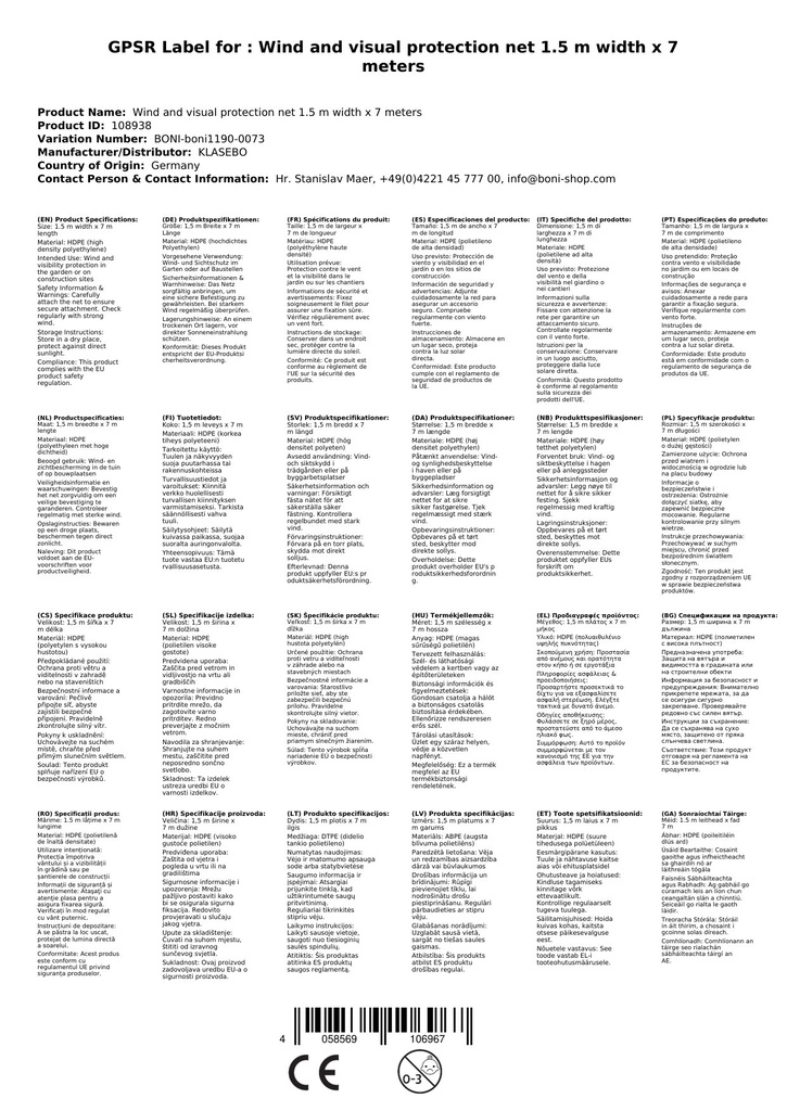 Rede de proteção contra vento e privacidade 1,5 m de largura x 7 metros-2