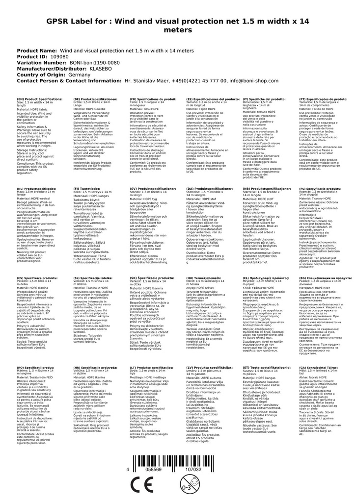 Rede de Proteção contra Vento e Privacidade 1,5 m Largura x 14 Metros-2