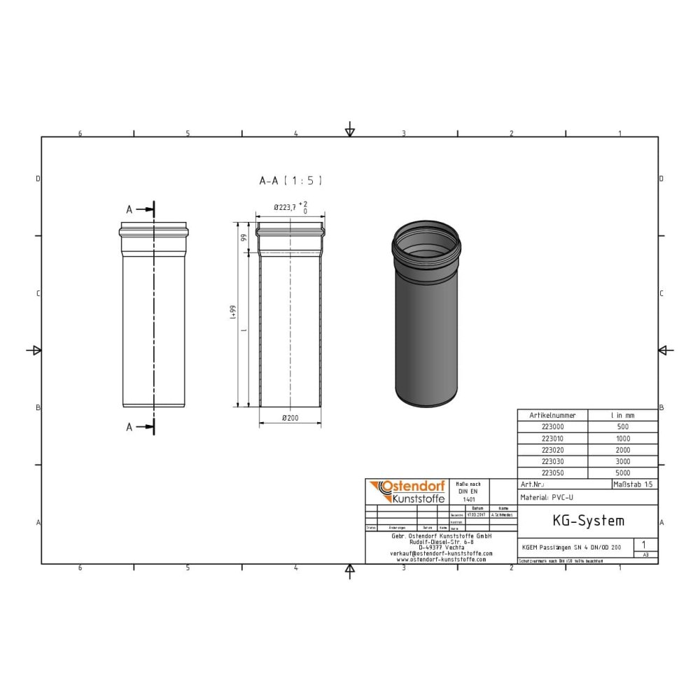 Tubo KGEM SN 4 DN/OD 200 x 1000 mm-1