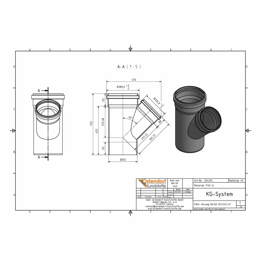 KGEA Abzweig DN/OD 250/200 45 Graus-1