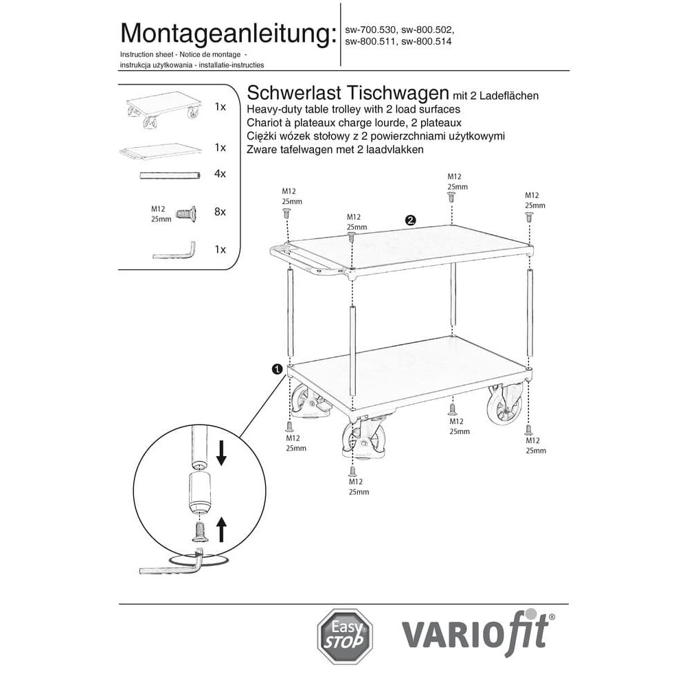 Mesa pesada de 1000 kg com 2 superfícies de carga modelo XL + EasySTOP-0