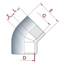 PVC-U 45° Cotovelo Bucha x IG 20 mm x 1/2"PN10-0