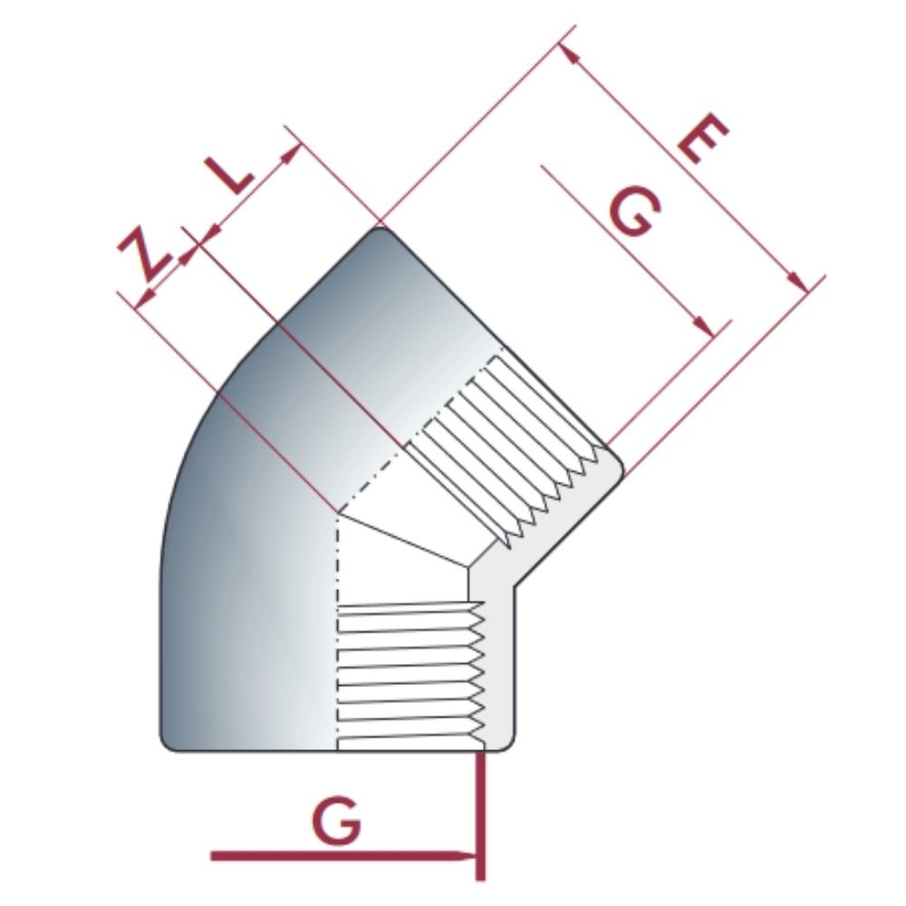 PVC-U 45° Cotovelo IG 1 1/2" PN10-0