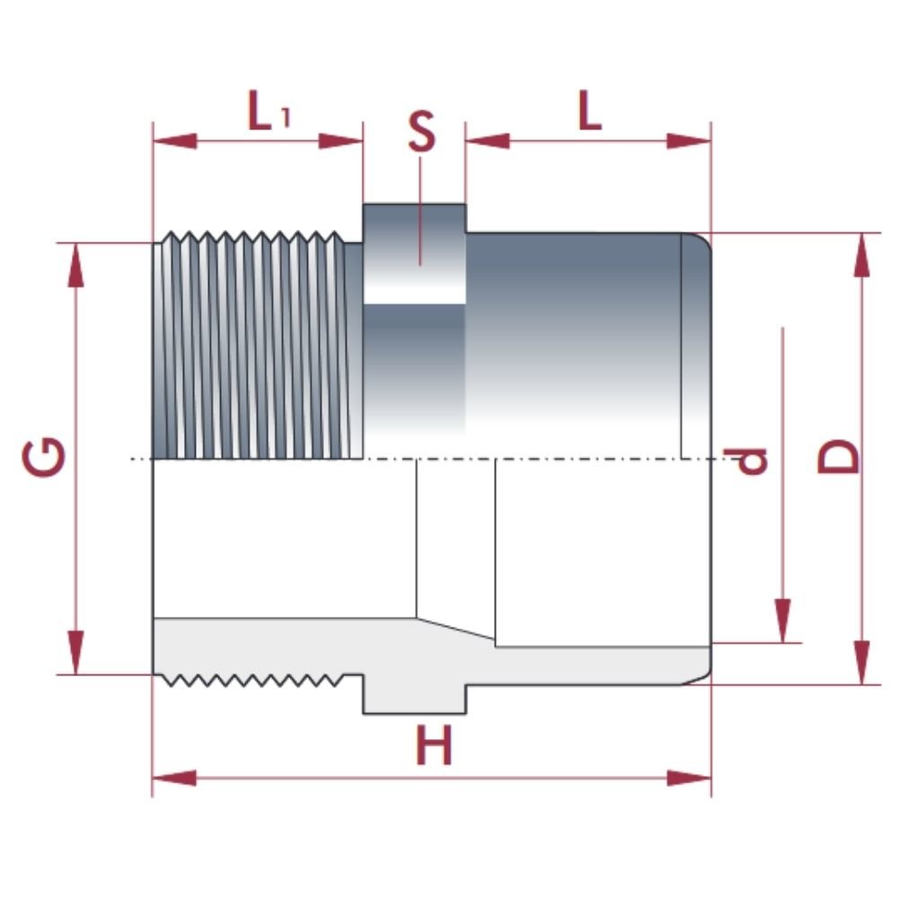 PVC-U Transição Luva x AG 25-20mm x 3/4" PN10-0