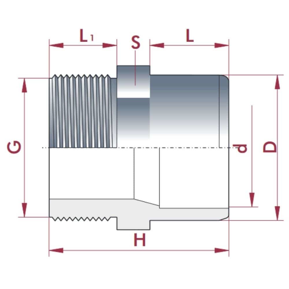 PVC-U Transição Luva x AG 40-32mm x 1 1/4" PN10-0