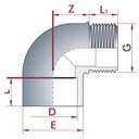 PVC-U Cotovelo 90° Manga x AG 63 mm x 2" PN10-0