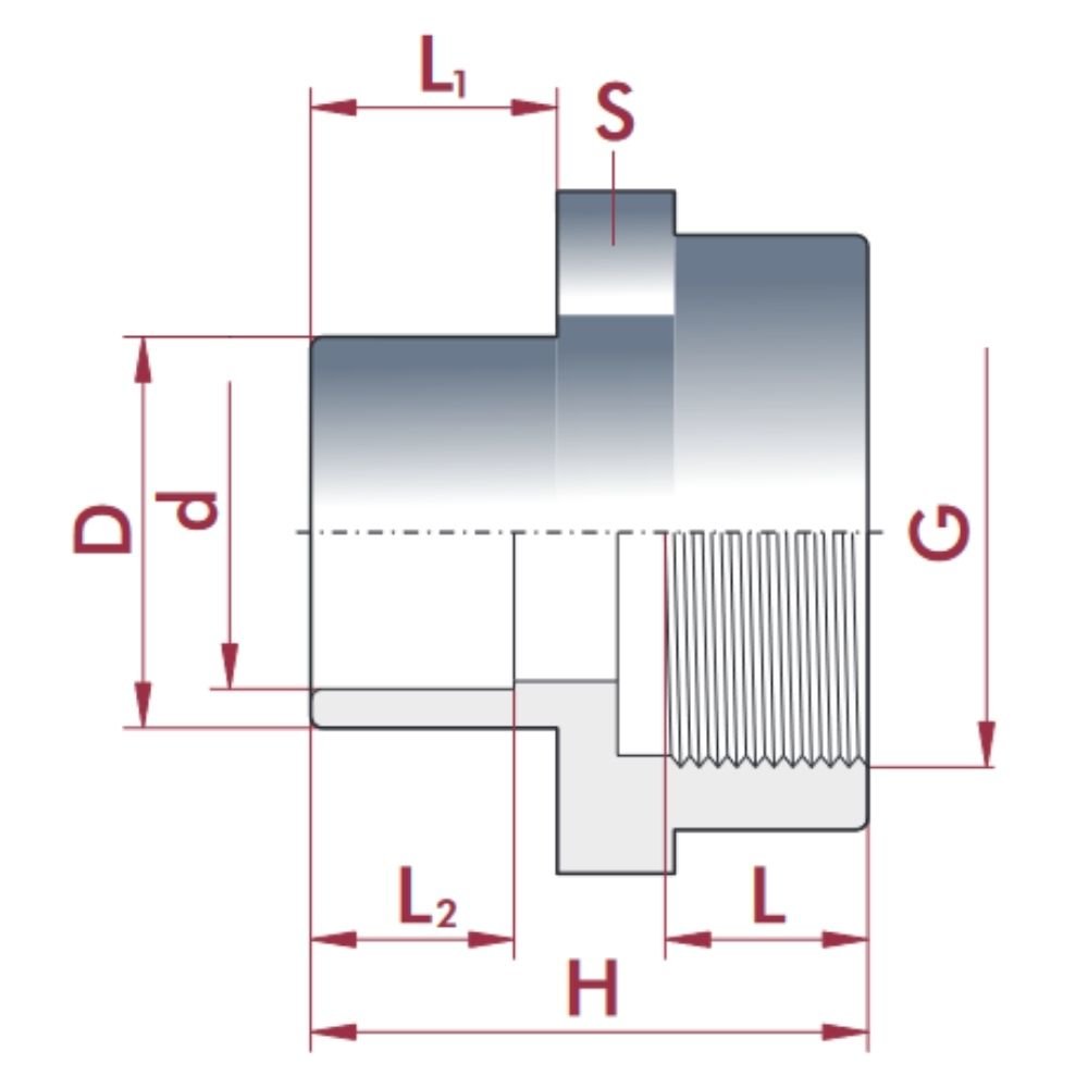 PVC-U Conector de Transição x IG 25-20mm x 1/2" PN10-0