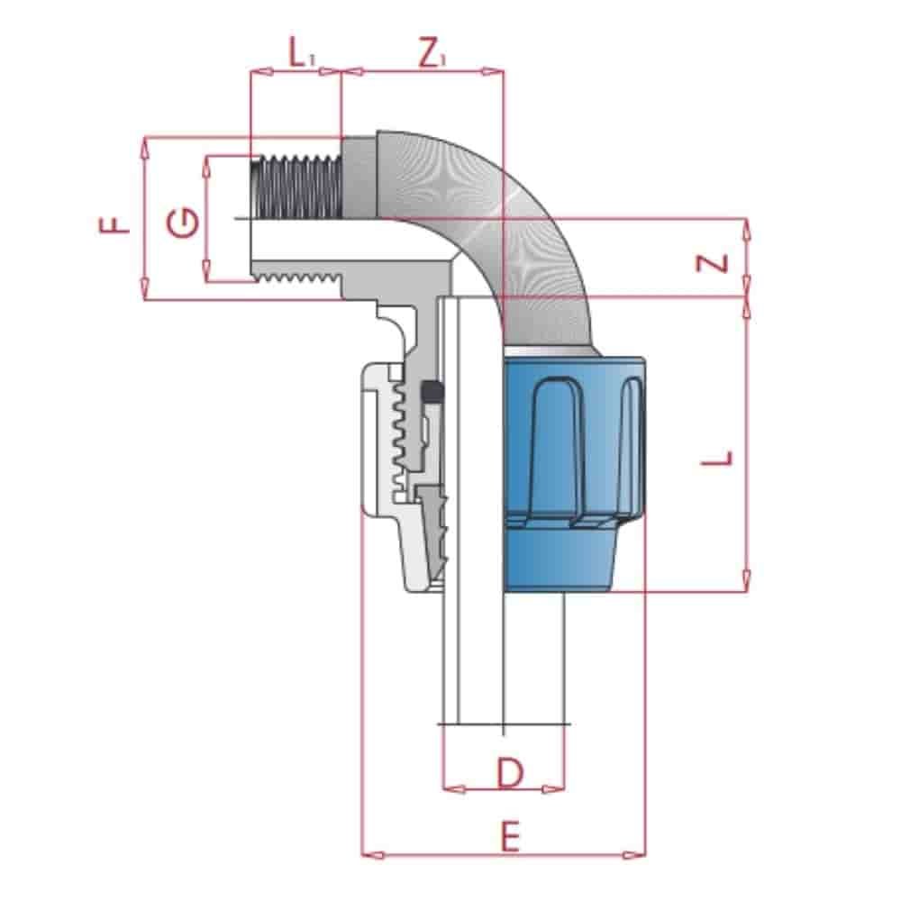 Conexão de Tubo PP PE 90° Cotovelo 32 x 3/4" AG-0