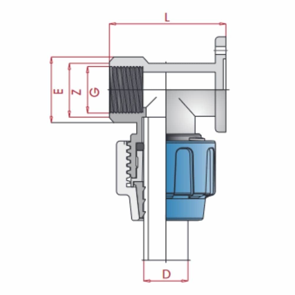 PP PE Conexão de Tubo Suporte de Parede 90° 25 x 3/4" IG-0