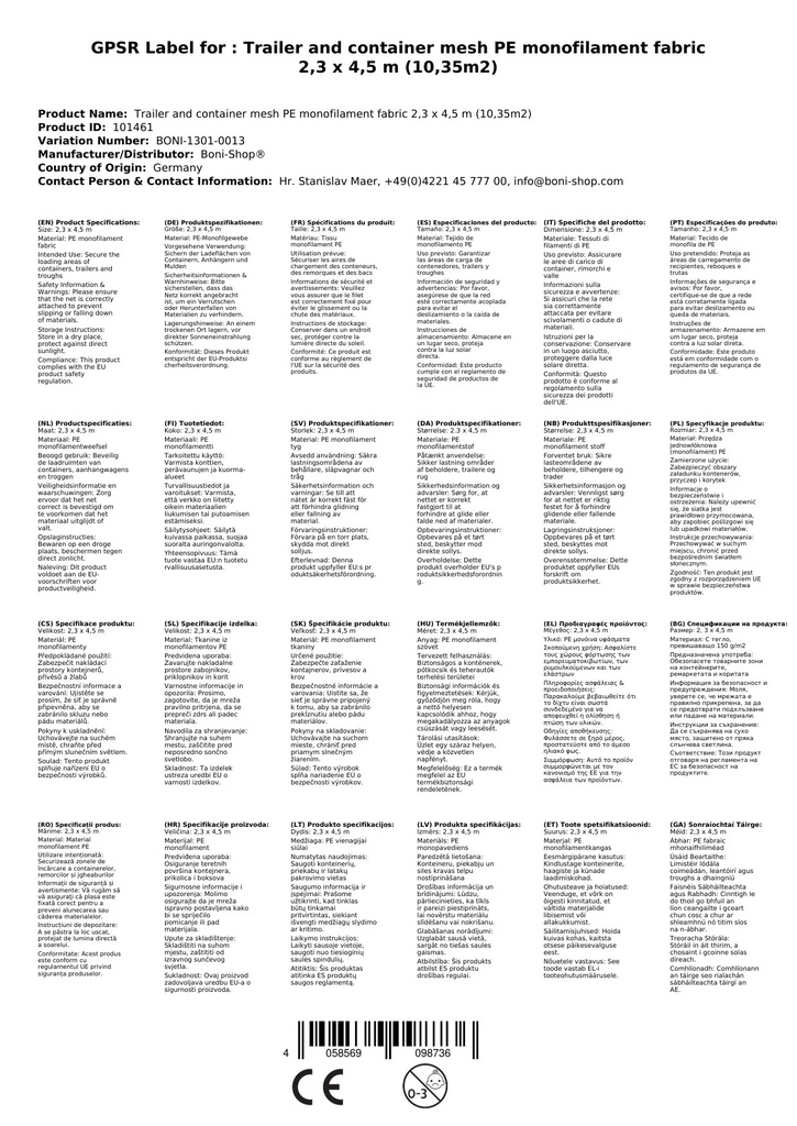 Rede de Reboque e Contêiner PE-Monofilamento 2, 3 x 4, 5 m (10, 35m²)-2