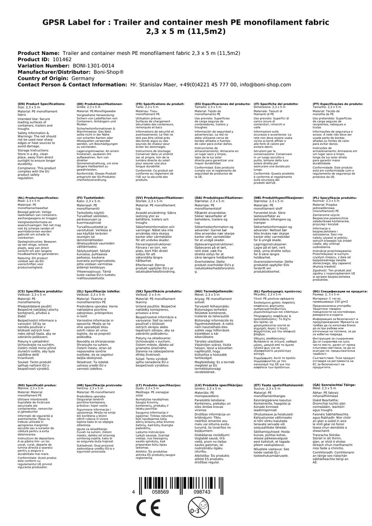 Rede de Reboque e Contêiner PE-Monofilamento 2, 3 x 5 m (11, 5m²)-2