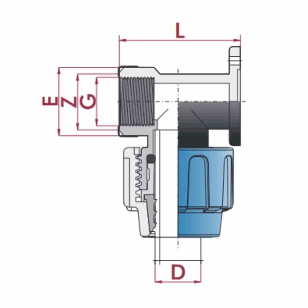 Conexão de Tubo PP PE 90° com Suporte de Parede Reforçado 25 x 3/4" IG-0