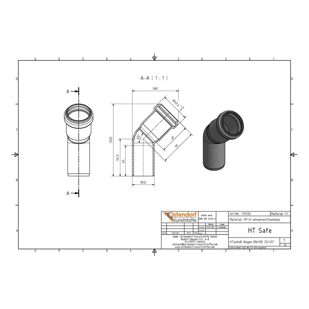 HTsafeB Curva DN/OD 32 45 Graus-1