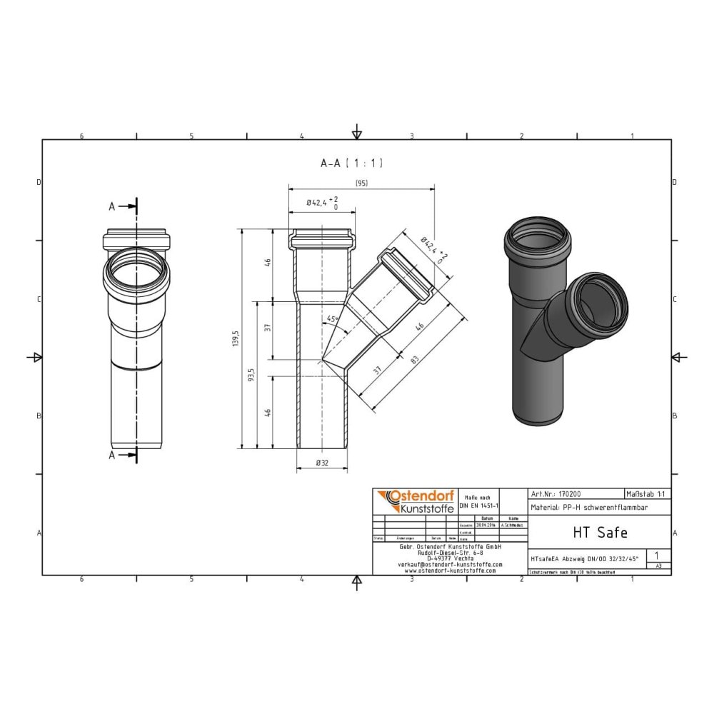 HTsafeEA Ramificação DN/OD 32/32 45 Graus-1