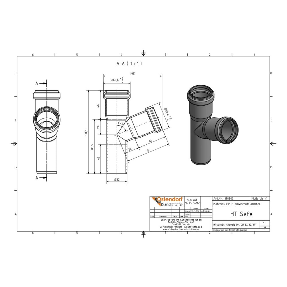 HTsafeEA Ramificação DN/OD 32/32 67 Graus-1