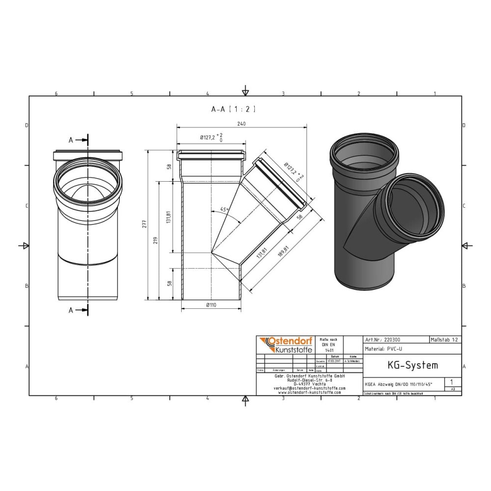 KGEA Ramificação DN/OD 110/110 45 Graus-1