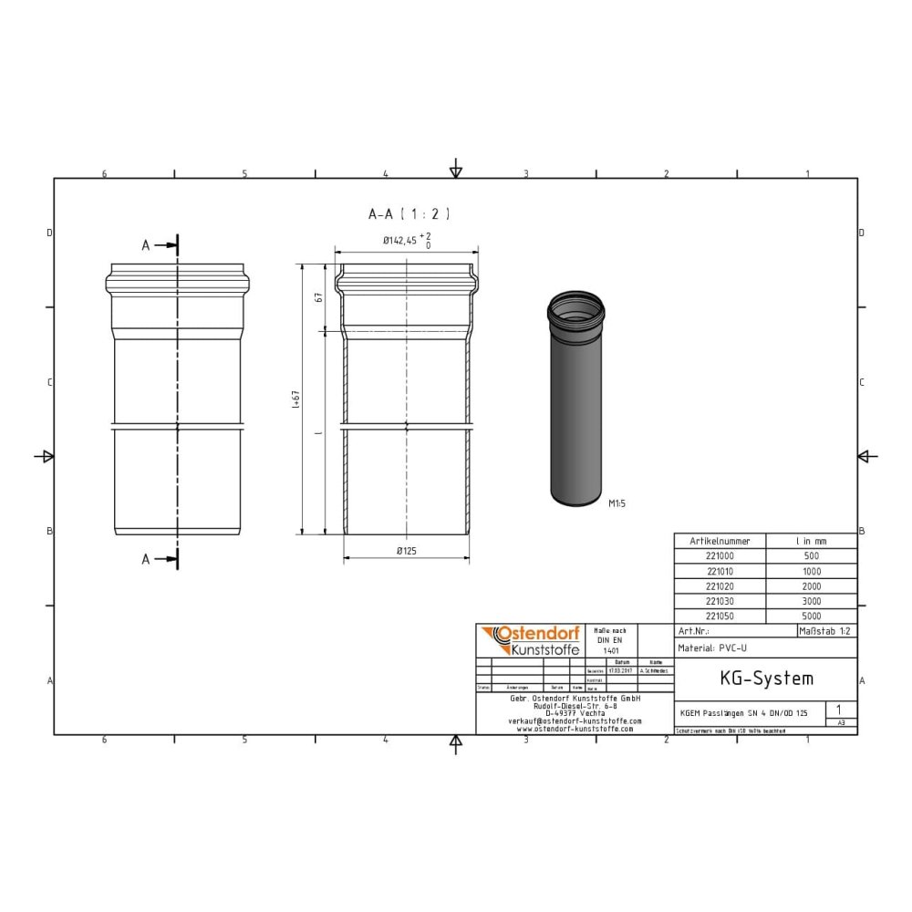 Tubo KGEM SN 4 DN/OD 125 x 1000 mm-1