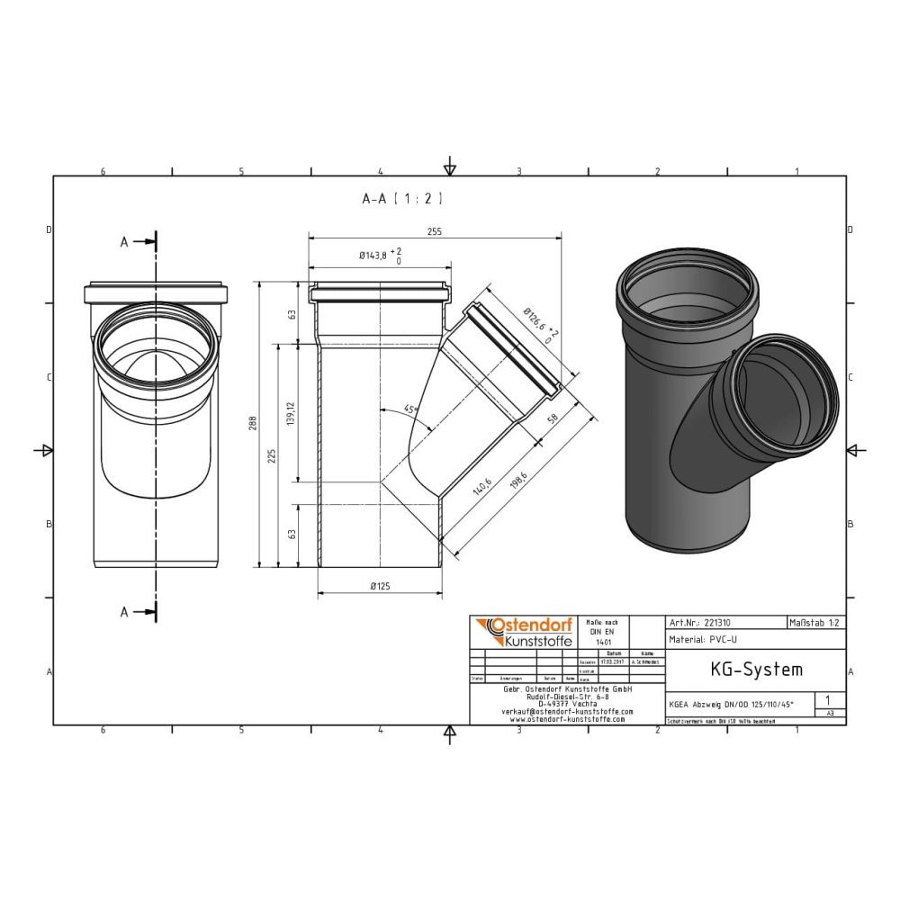 KGEA Abzweig DN/OD 125/110 45 Graus-1