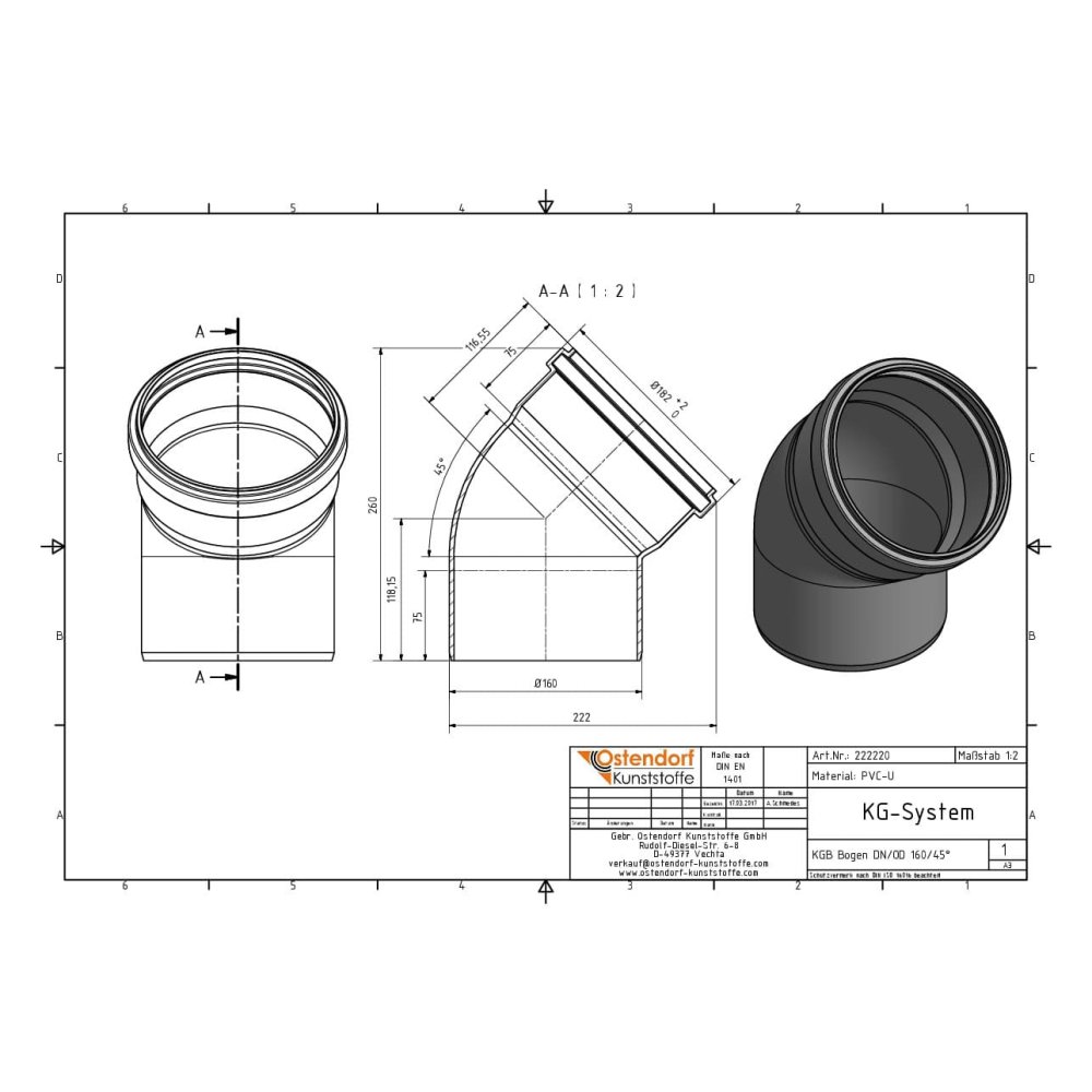 KGB Curva DN/OD 160 45 Graus-1