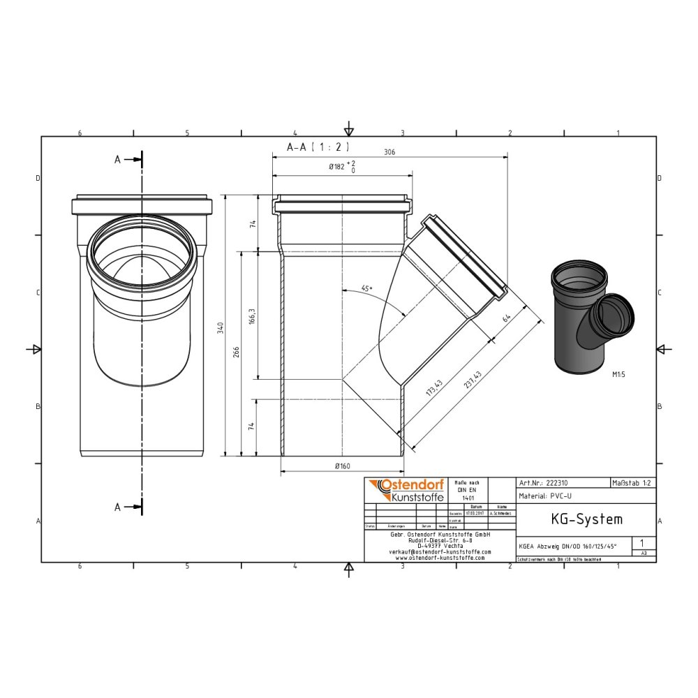 KGEA Ramificação DN/OD 160/125 45 Graus-0