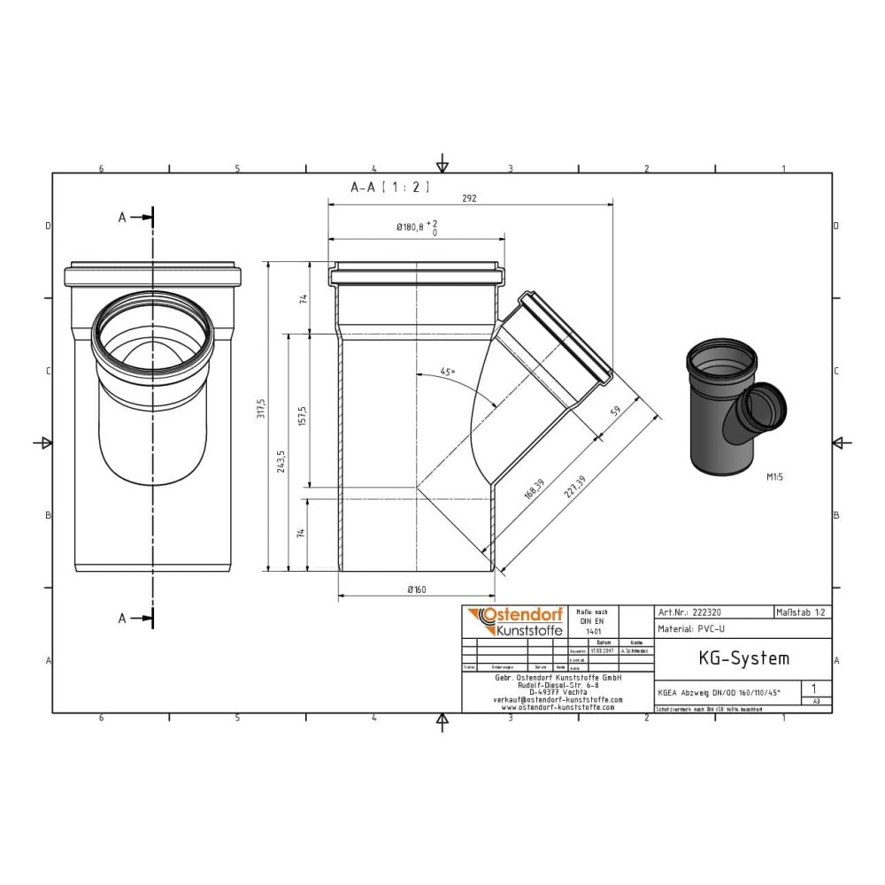 KGEA Ramificação DN/OD 160/110 45 Graus-1