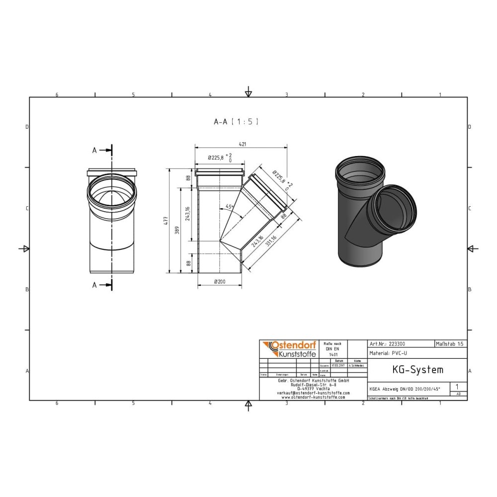 KGEA Abzweig DN/OD 200/200 45 Graus-1