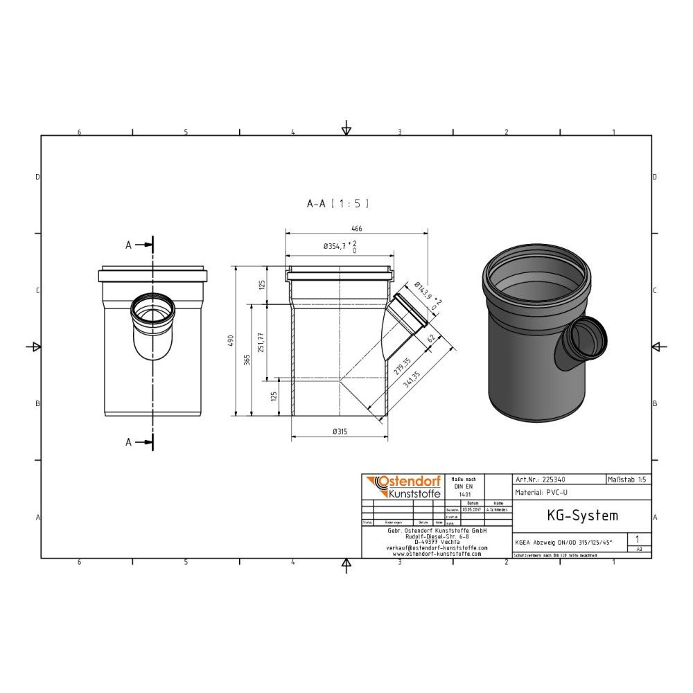 KGEA Abzweig DN/OD 315/125 45 Graus-1