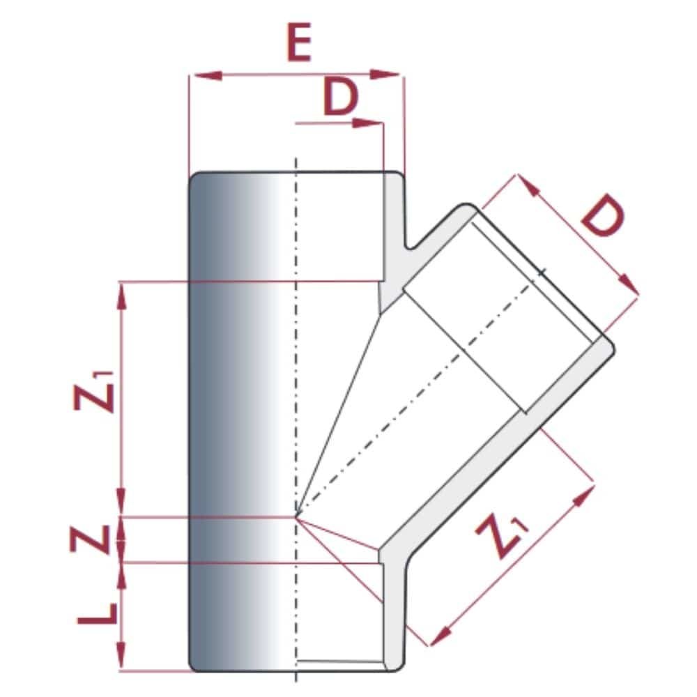 PVC-U 45°T-Conector de Soquete 32 mm PN16-0