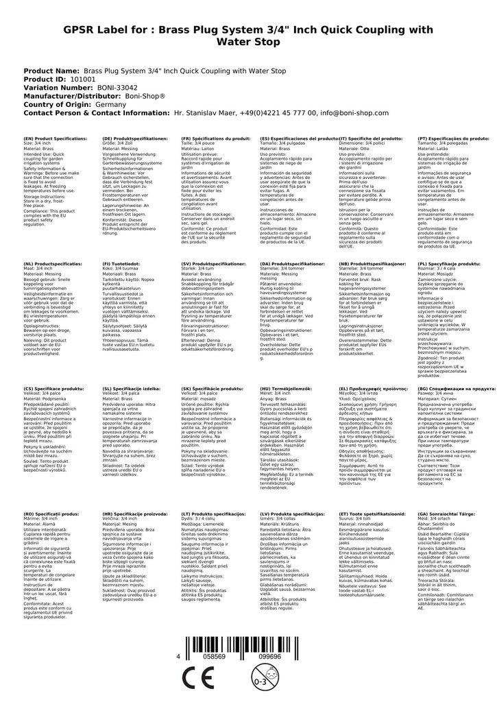 Sistema de Encaixe de Latão 3/4" Polegadas com Acoplamento Rápido e Parada de Água-0