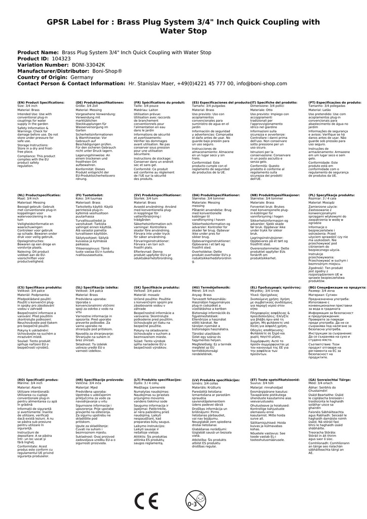 Sistema de Encaixe de Latão 3/4" Polegadas com Acoplamento Rápido e Parada de Água-0