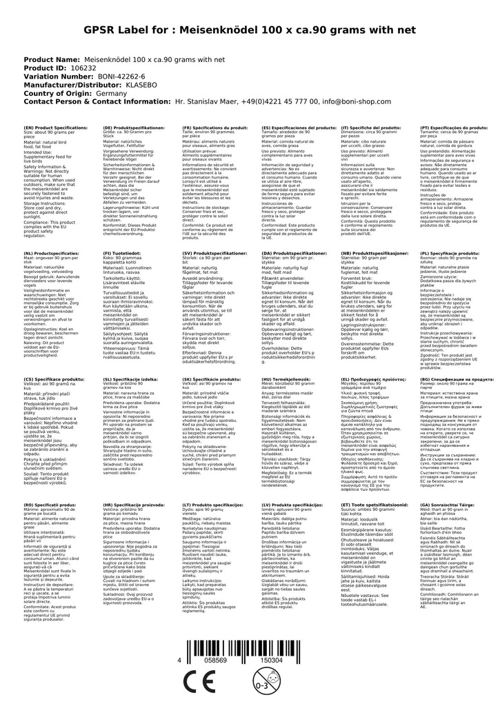 Meisenknödel 100 x ca.90 Gramas com Rede-0