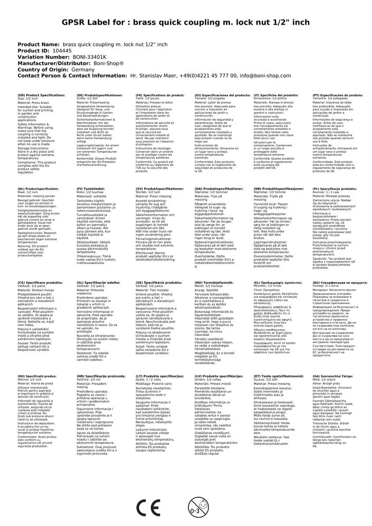 Acoplamento Rápido de Latão com Porca de Contraposição 1/2" Polegada-0