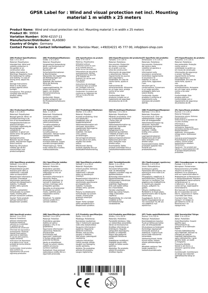 Rede de proteção contra vento e visualização incl. material de fixação 1 m de largura x 25 metros abraçadeiras-1