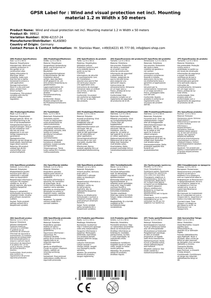 Rede de proteção contra vento e visualização incl. material de fixação 1,2 m de largura x 50 metros abraçadeiras-1