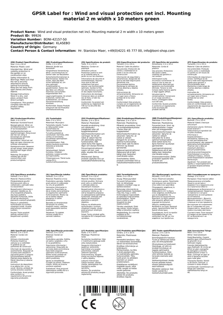 Rede de proteção contra vento e privacidade incl. material de fixação 2 m de largura x 10 metros corda verde-3