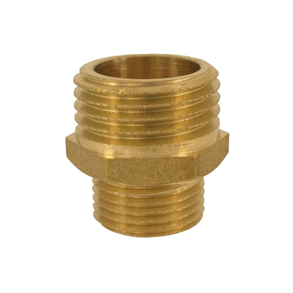 Encaixe de rosca latão nipel duplo reduzido 1/2" AG x 1" AG