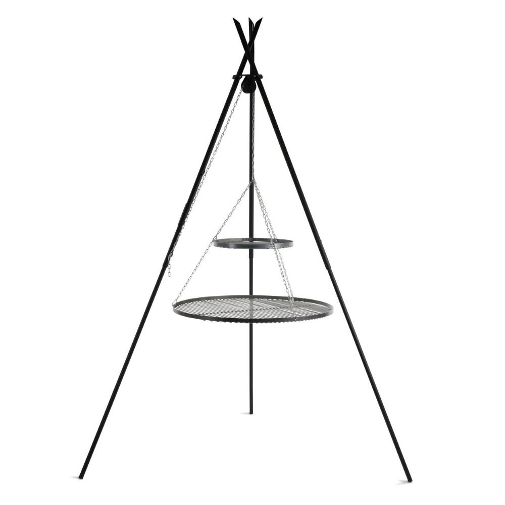 Grelhador Giratório "TIPI" 210 cm + Grelha Dupla 70cm e 40 cm em Aço Natural