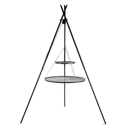 [BONI-C111446] Grelhador Giratório "TIPI" 210 cm + Grelha Dupla 70cm e 40 cm em Aço Natural