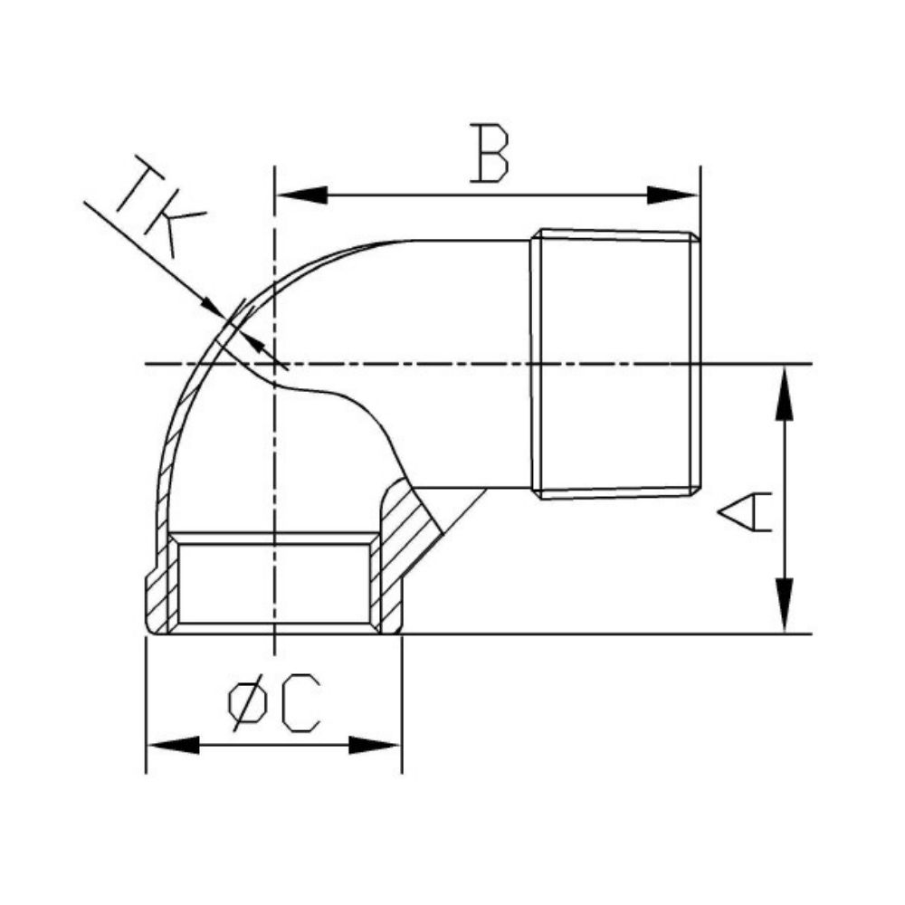 Conexão Rosqueada Aço Inoxidável Cotovelo 90° 1 1/2" IG x 1 1/2" AG-1