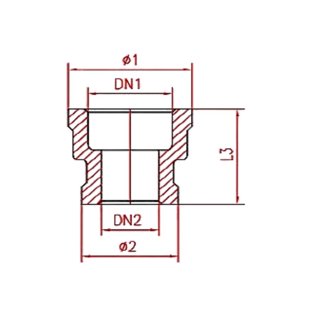 Conexão roscada de aço inoxidável, bucha redutora 1 1/2" IG x 1 1/4" IG-1